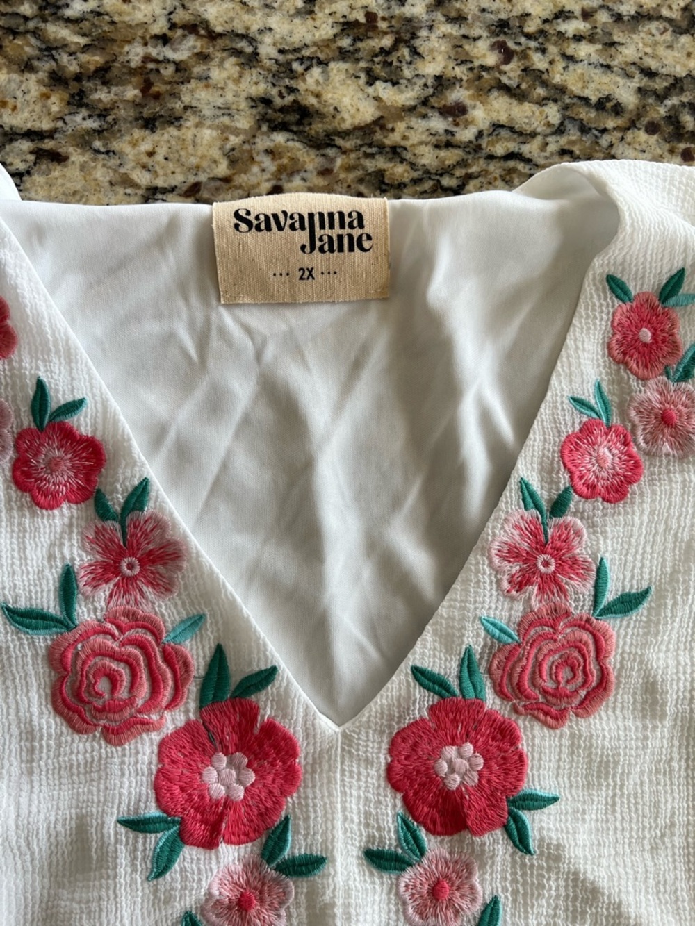 NWOT Savanna Jane Babydoll Dress with Pink Floral Embroidery - Picture 7 of 9